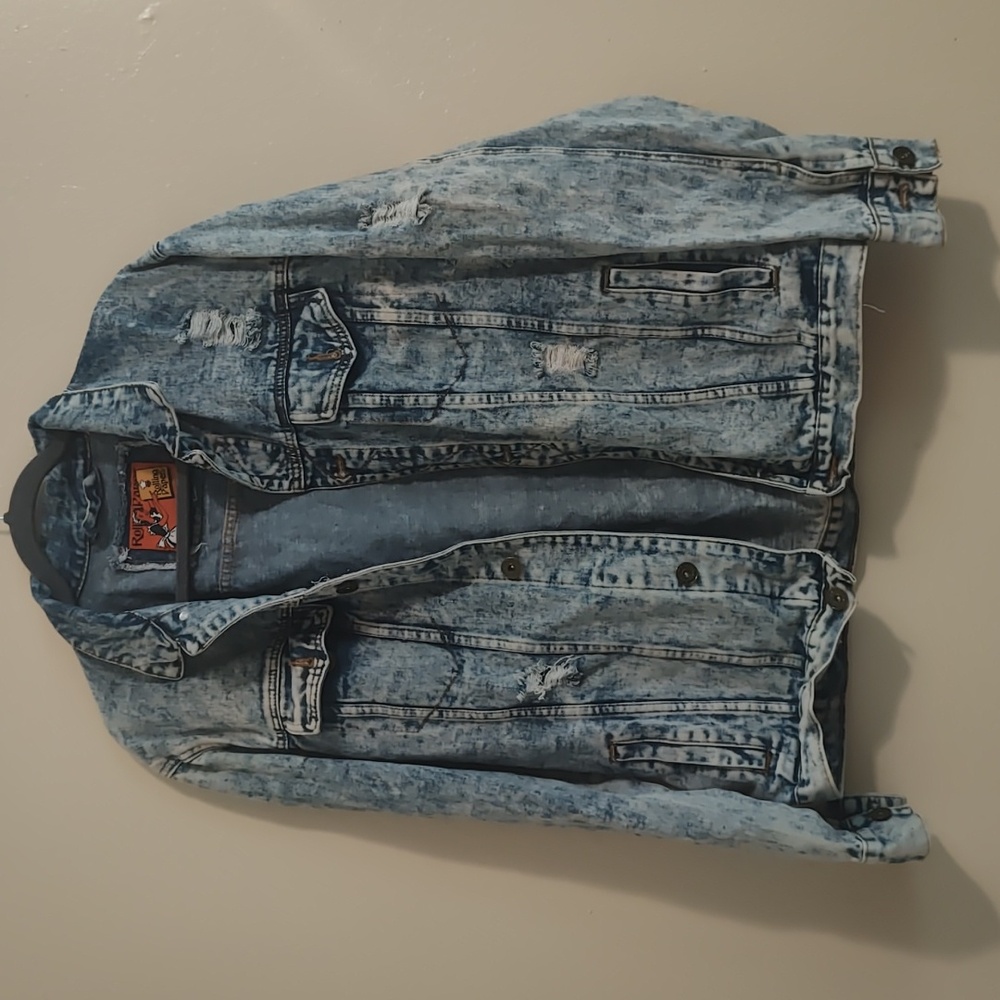 Rolling Paper men's button down denim jacket size L distressed